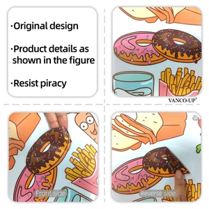 Double-sided cartoon food window stickers featuring donuts and fries for home decor