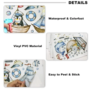 Waterproof cartoon sea animals wall stickers showing vinyl PVC material thickness and peel-off detail