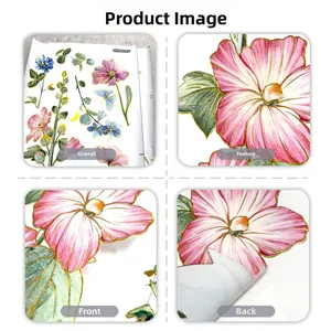 Detail of floral window stickers with gold embossed edges and transparent backing