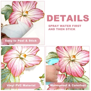 Detail view of pink floral PVC window decals showing waterproof texture and easy application