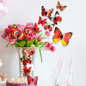 Close-up of 3D decorative butterflies with golden stamping for party wall decoration