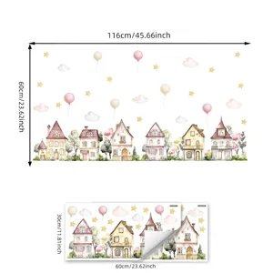 Aquarel huis en luchtballon muurstickers set voor decoratie van de kinderkamer