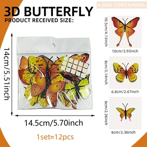 3D colorful butterfly wall stickers set of 12 pieces in three sizes for party decor