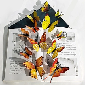 Detail of 3D orange and yellow butterfly wall stickers on an open book background