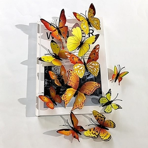 3D butterfly wall stickers with golden foil skull patterns in orange and yellow