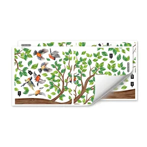 Creative cartoon tree leaves and colorful birds wall sticker set for home decor