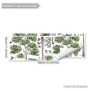 Creative wall decal set featuring birch trees and flying sparrows in a natural style
