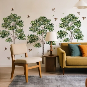 Cartoon green trees and birds wall stickers for living room wall decoration