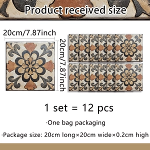 12er Set Retro Mandala Fliesenaufkleber im Marmordesign 20x20cm für dekorative Wandgestaltung