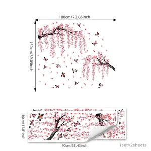 Detaillierte Größenangaben für Kirschblüten-Wandsticker mit Vögeln und Zweigen