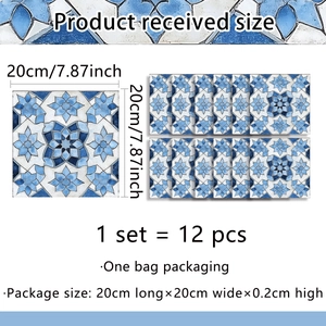 12er-Set blau-weiße Fliesenaufkleber 20x20 cm für Küchenrückwand und Wanddekoration