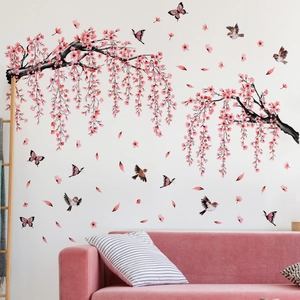 Wandtattoo Kirschblüte mit Vögeln und Schmetterlingen für Wohnzimmer Deko