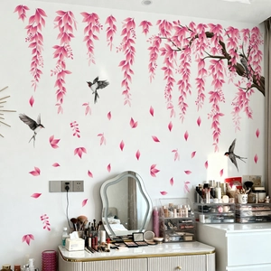 Wandsticker mit rosa Ranken und Schwalben für Schlafzimmer und Heimdekoration