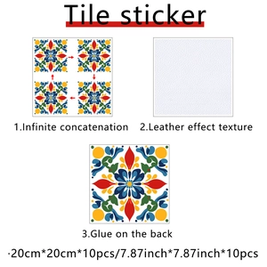 Details von Fliesenaufklebern im mediterranen Stil mit Lederstruktur und Kleberücken