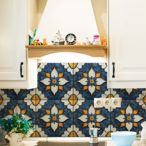 Fliesenaufkleber im blauen Boho-Stil als Rückwand für die Küche und Dekoration
