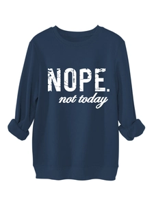 Detailed view of the ribbed cuffs and high-quality fabric on this navy Nope Not Today sweatshirt