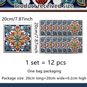 Details von 20x20cm Mandala-Fliesenaufklebern mit 12 selbstklebenden Dekoren im Set