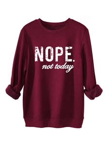 Detailed view of the soft fleece lining on this burgundy Nope Not Today sweatshirt