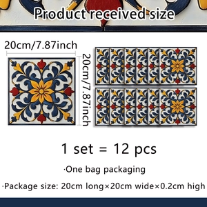 Detailansicht von 12 Mandala-Fliesenaufklebern im Set 20x20cm für die Heimdekoration