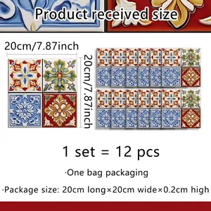 Blaue Mandala Wandfliesenaufkleber für Küchendekor, Set mit 12 Stück 20x20cm