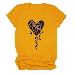 Detailed view of ginger round neck T-shirt with leopard print heart and Love text