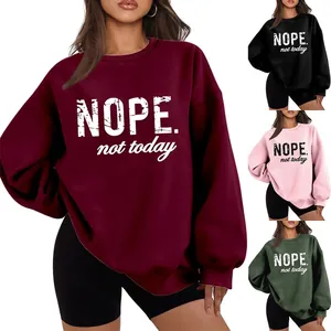 Women Sweatshirt Pullover Cotton Blend Fleece Lined Round Neck Long Sleeve Loose Fit Slogan Print Casual Streetwear