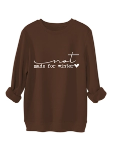 Detail of soft fleece lining and high-quality printed text on brown winter sweatshirt