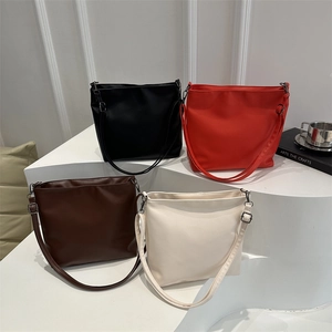 Minimalist large capacity faux leather bucket bags in four classic solid colors
