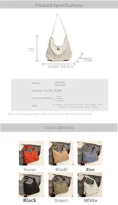 Detailed spec sheet and color options for the lightweight nylon crescent crossbody bag