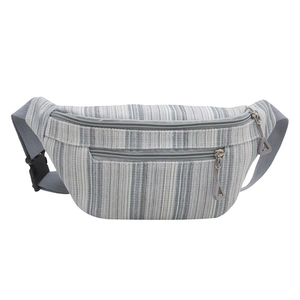 Large capacity nylon chest bag with blue and white stripes and adjustable strap