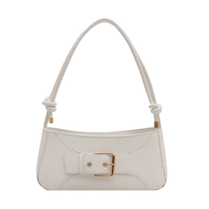 Minimalist creamy white underarm bag with golden buckle and knotted shoulder strap