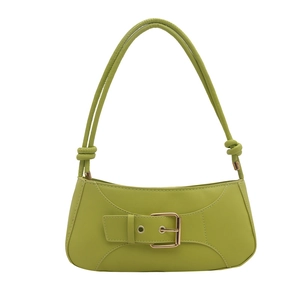 Avocado green underarm bag with decorative metal buckle and knot strap detail