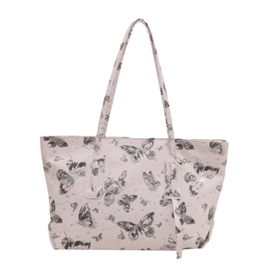 Pink tote bag with butterfly prints and slim handles for casual summer daily use