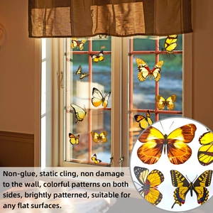 Detail of double-sided butterfly window clings with yellow and orange wing patterns