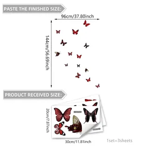 Red and black butterfly window stickers for home decor set of 3 static cling decals