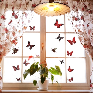3D red and black butterfly window stickers for home decor with realistic wing patterns