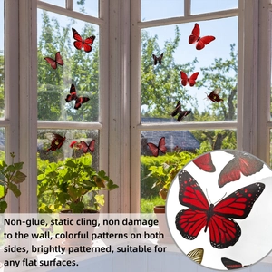 Detail of red and black butterfly static window clings with double-sided color patterns