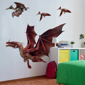 Pegatinas de pared de dinosaurios rojos autoadhesivas para decoración creativa de recámara