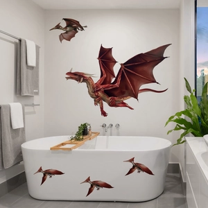 Pegatinas de pared de dinosaurios rojos creativos para decoración de salón y baño