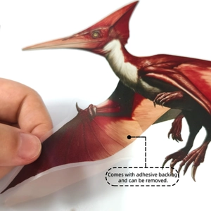 Detalle del vinilo decorativo de pterodáctilo rojo con respaldo adhesivo y removible