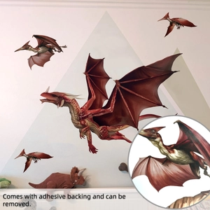 Detalle de adhesivo de pared de dinosaurio rojo grande con respaldo adhesivo decorativo