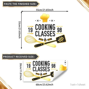 Vinilo decorativo clases de cocina con gorro de chef y utensilios dorados hogar