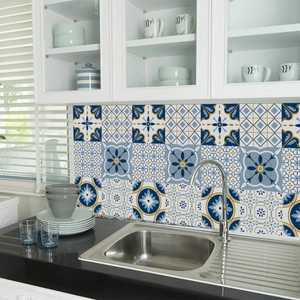 Detail of Moroccan style waterproof tile stickers for kitchen backsplash decoration