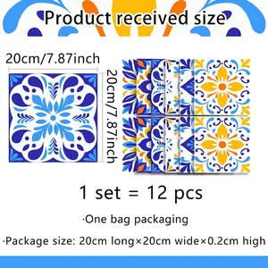 Detailed size guide for 20x20cm vintage marble tile stickers in 12-piece sets