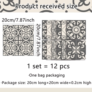 Detailed view of vintage self-adhesive wall tile stickers 12-piece set measuring 20x20cm