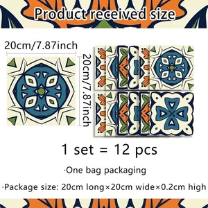 Size chart for vintage marble pattern tile stickers with 20x20cm dimensions per piece