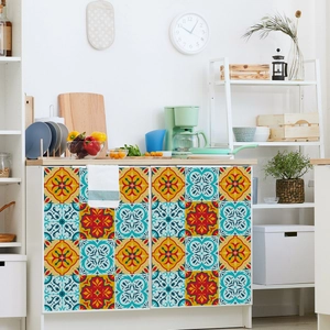 Creative French retro ceramic tile stickers for kitchen backsplash decoration in bright colors