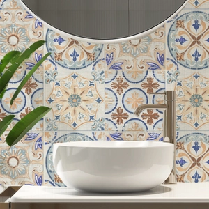 Retro Mediterranean geometric marble pattern wall stickers for bathroom decor