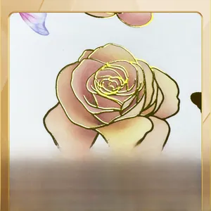 Detail of pink and yellow gradient rose wall sticker with metallic hot stamping borders
