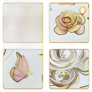 Waterproof gold foil rose and butterfly wall sticker with elegant pink floral details